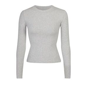 Skims Cotton Jersey Long Sleeve T-Shirt Heather Grey